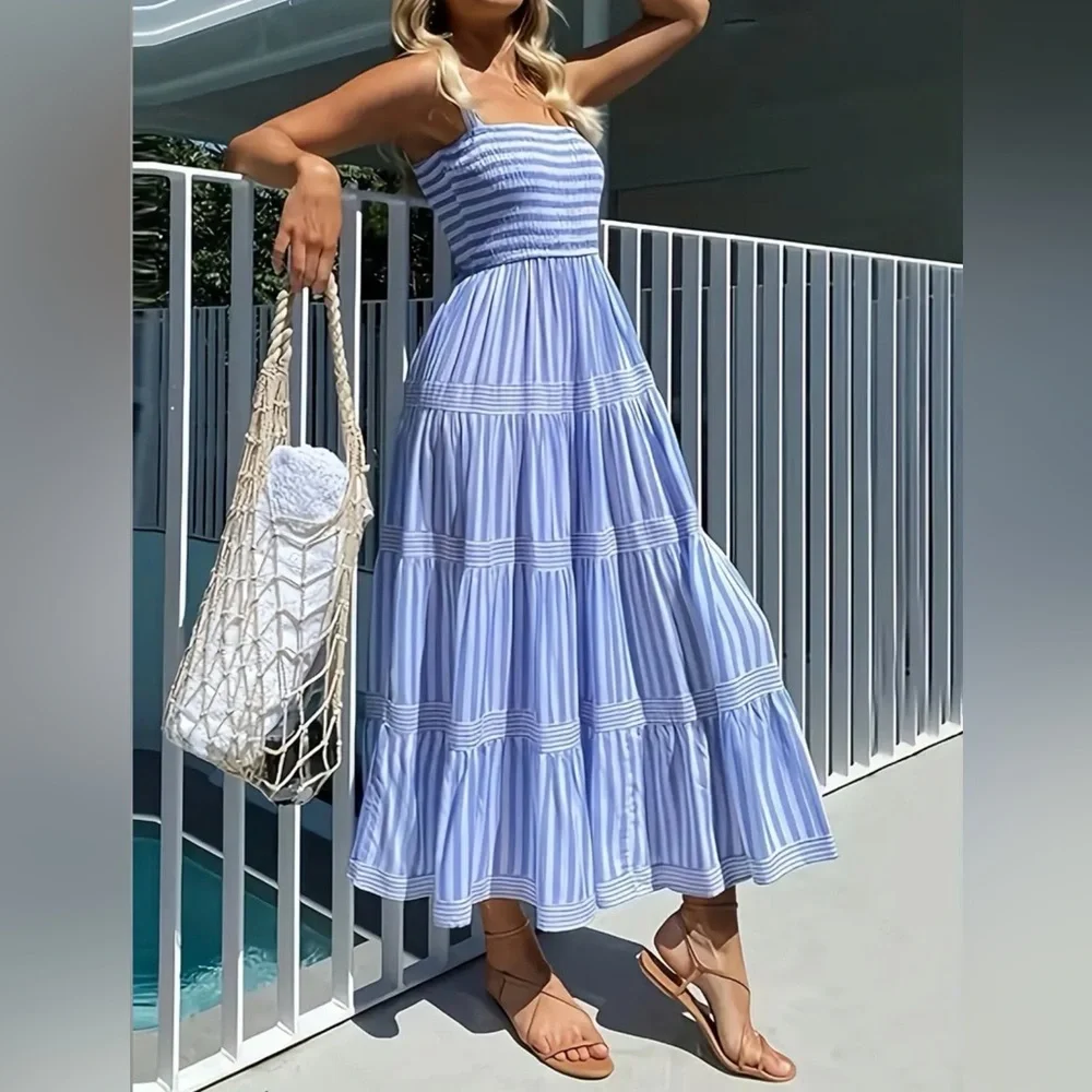 Blue & White Striped Coastal Sleeveless Maxi Dress, 1X, NWT! - Picture 10 of 15